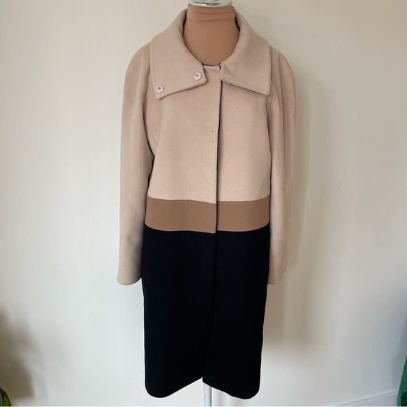 Loro Piana Fleurette Harper Stand Collar Knee Length Colorblock Wool Coat Size 6 - Picture 8 of 12